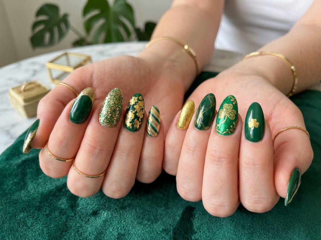Gold and Green Nail Ideas