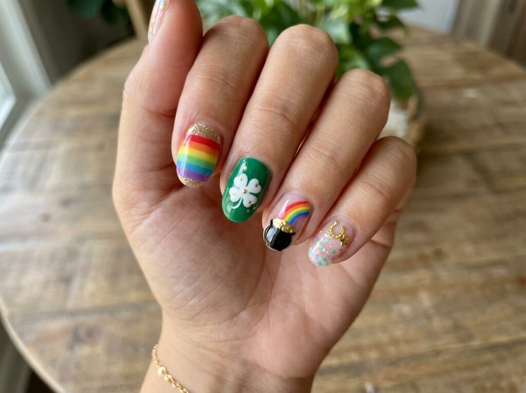 Rainbow and Lucky Charm Nails