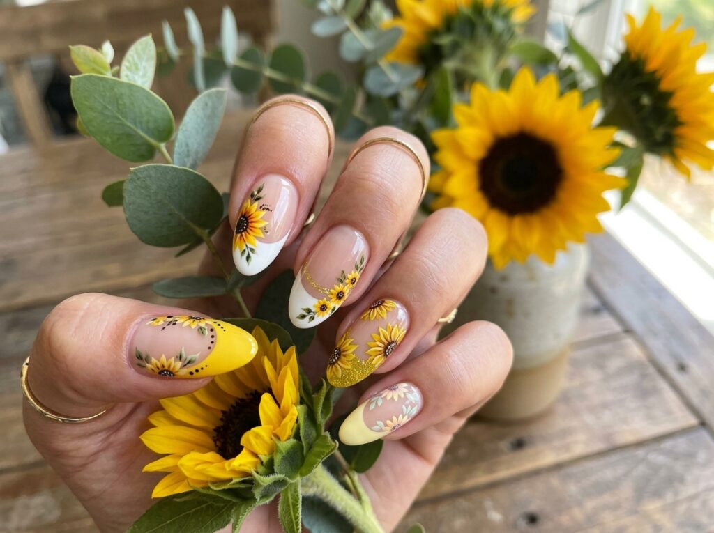 Sunflower French Tip Nails