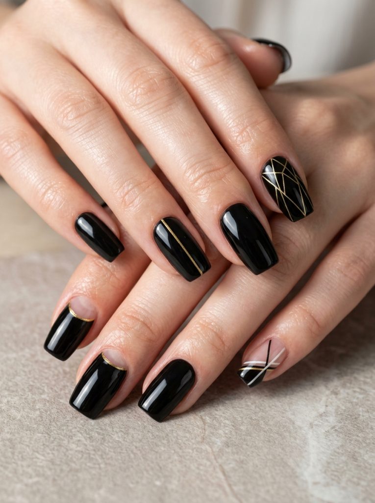  Black Nails with Glossy Finish-Fille vibe