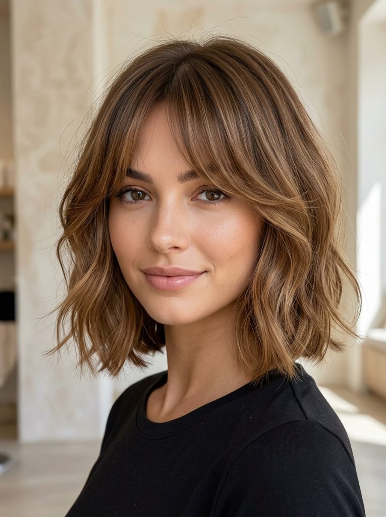 Curtain bangs haircut with bob
