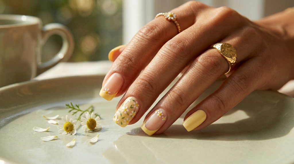 Abstract Yellow Swirl Nails