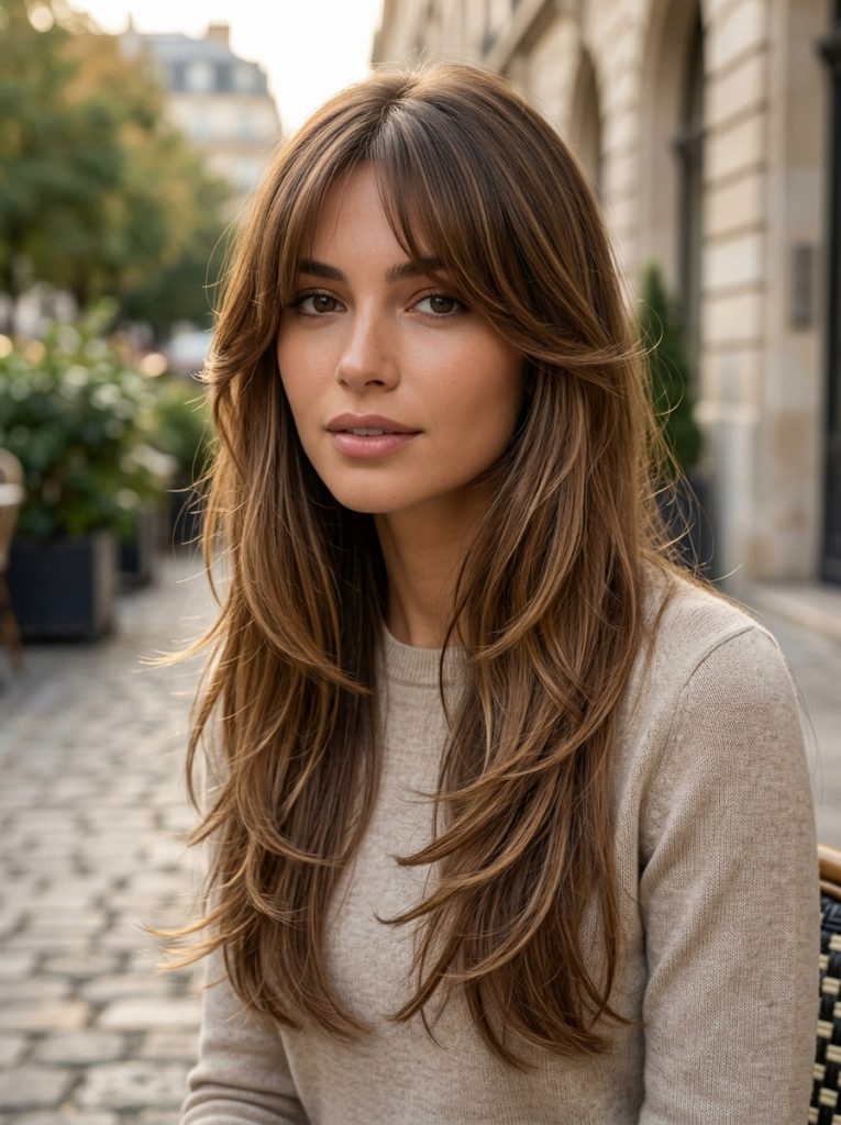 Curtain bangs haircut with long layers