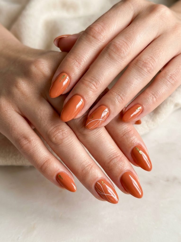  Glossy Peach Almond Nails-Fille Vibe