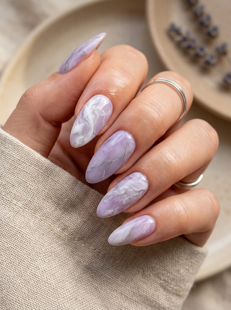 Lavender Marble Nails-Fille Vibe