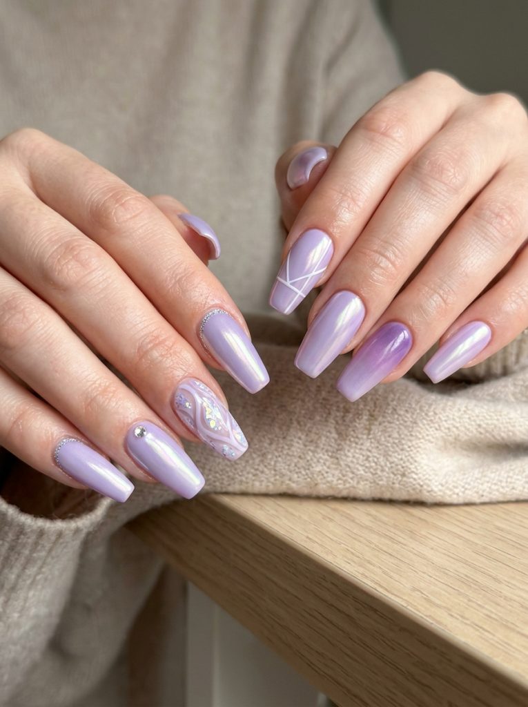 Lavender Nails With Chrome Glaze Finish-Fille Vibe