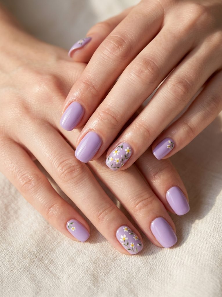 Lilac Floral Accent Nails-Fille Vibe
