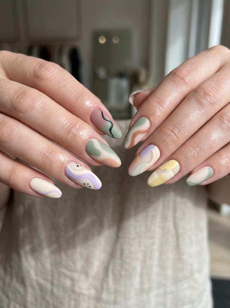  Matte Abstract Art Nails-Fille Vibe