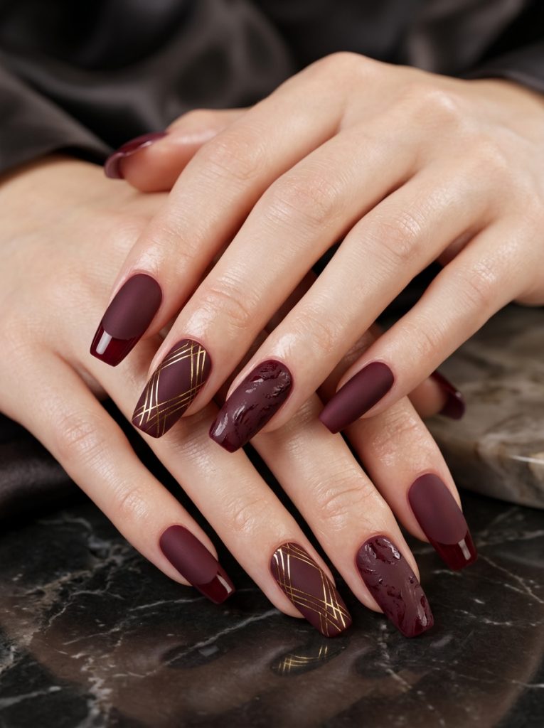  Matte and Gloss Mix Nails-Fille Vibe