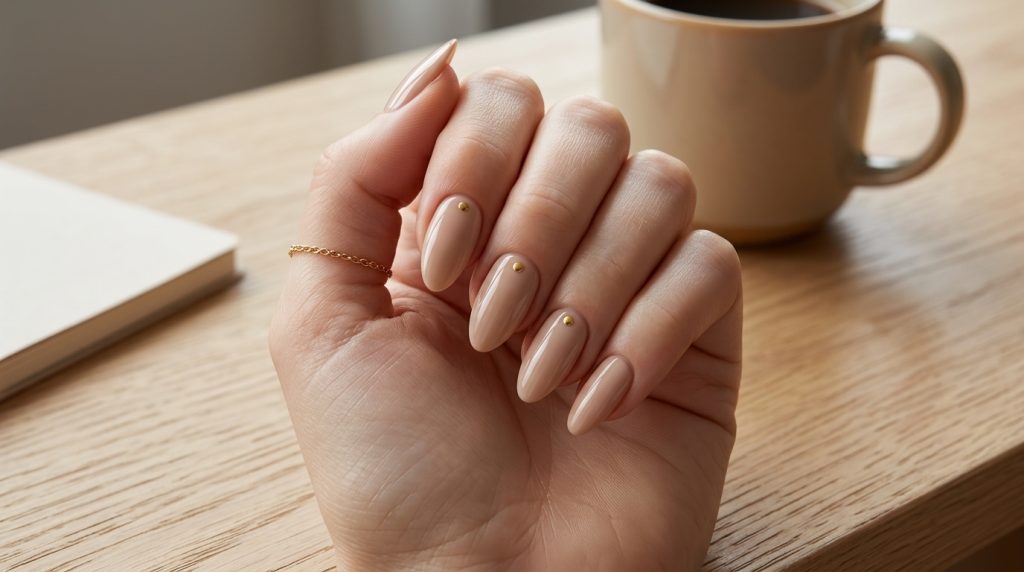 Nude Nails with Single Accent Dot