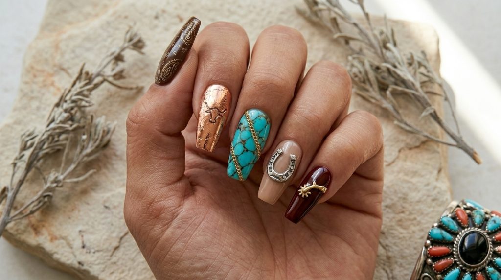 Denim Blue Western Nails