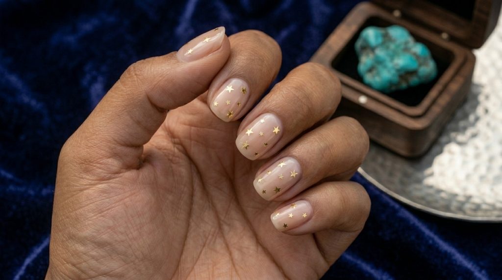 Nails with Gold Stars