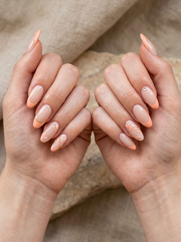 . Peach French Tip Nails-Fille Vibe