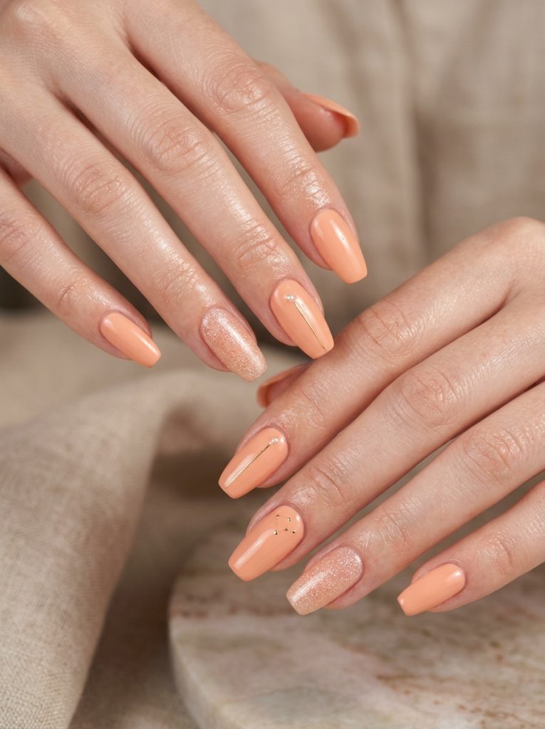 Peach Glitter Accent Nails-Fille Vibe