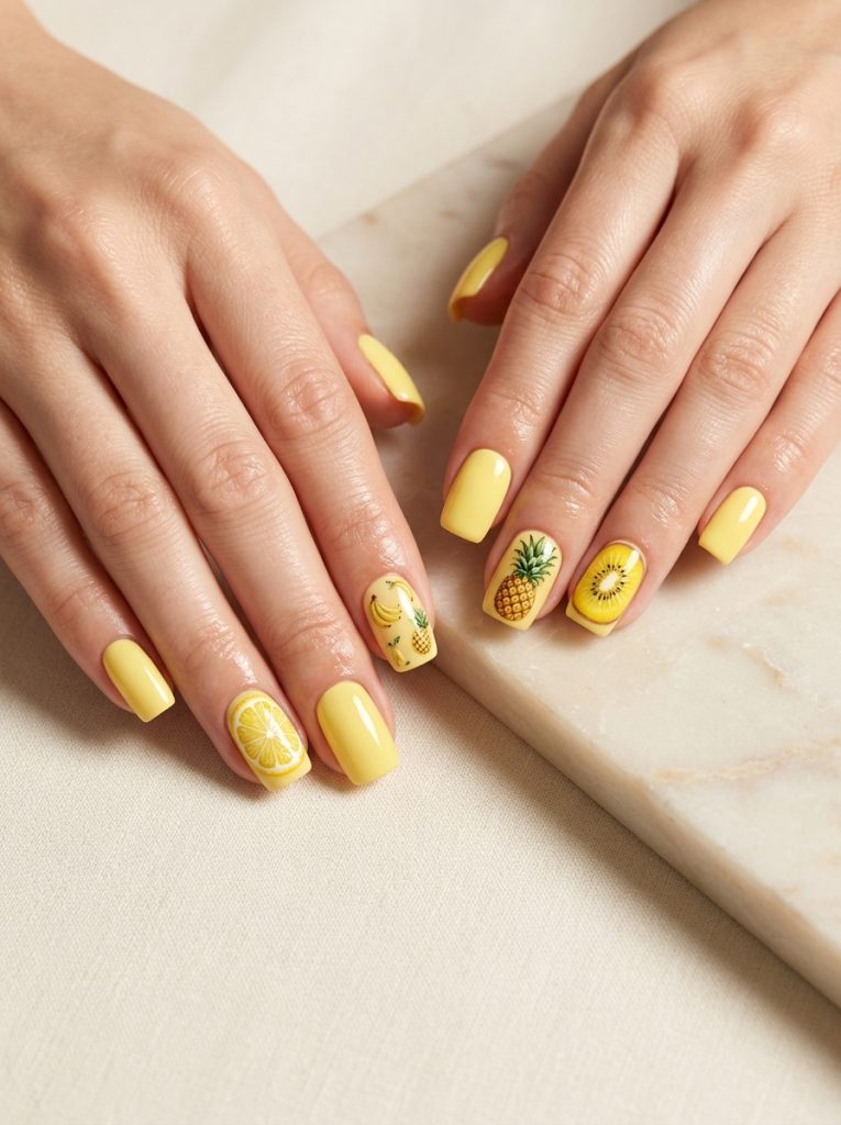 Short Square Yellow Fruit Pop Design-Fille Vibe