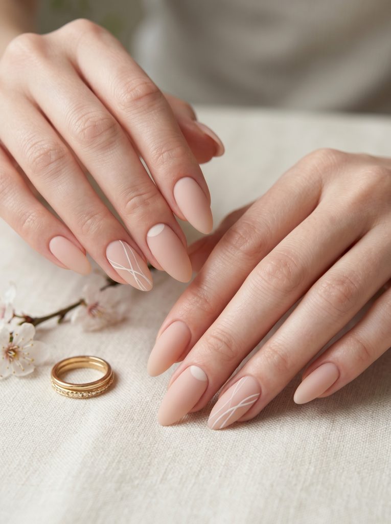 Soft Matte Nude Almond Nails-Fille Vibe