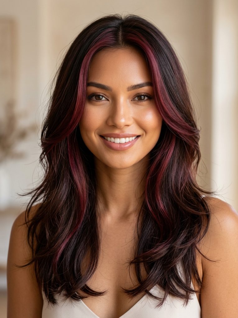 Velvet Burgundy with Face-Framing Highlights-Fille Vibe