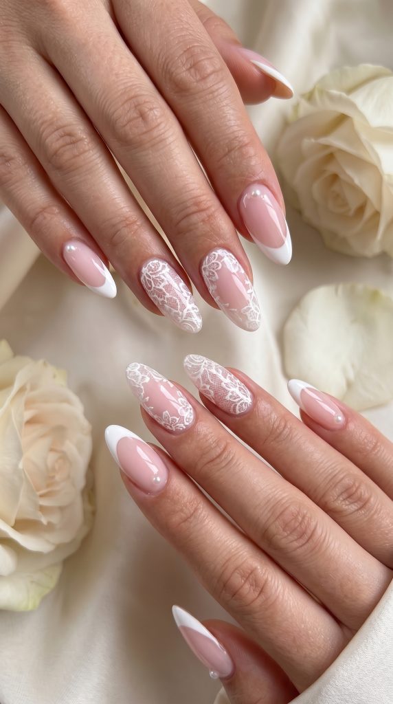 Bridal Lace French Tip Nails-Fille vibe