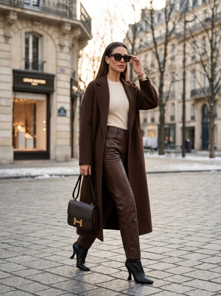 Chocolate Leather Winter Look-Fille vibe