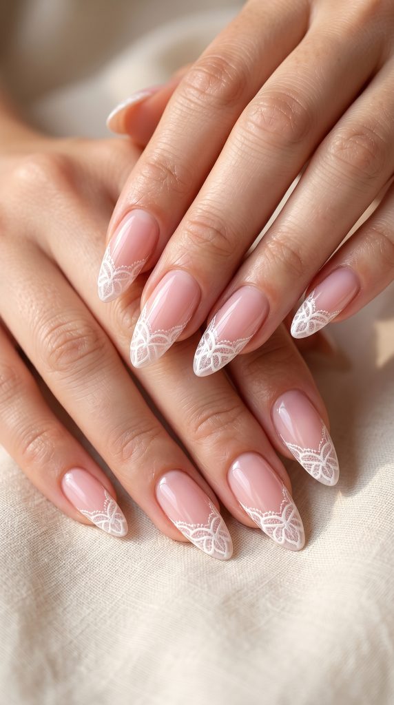 Elegant Lace French Tip Toenails-Fille vibe