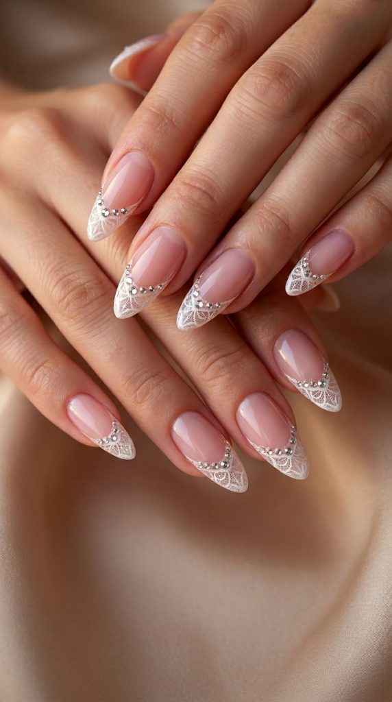 French Tip Lace with Rhinestones-Fille vibe