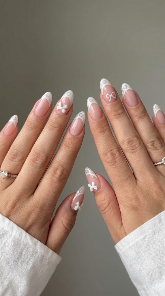 Lace French Tips with Bows-Fille vibe