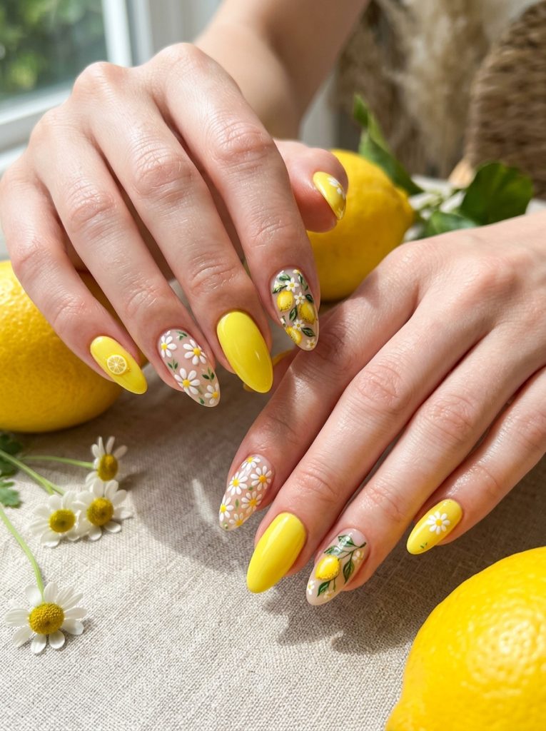 Lemon Floral Nails-Fille vibe