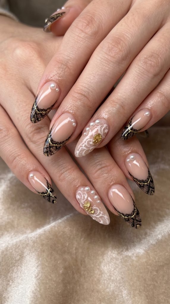 Luxury Lace French Tip Nails-Fille vibe