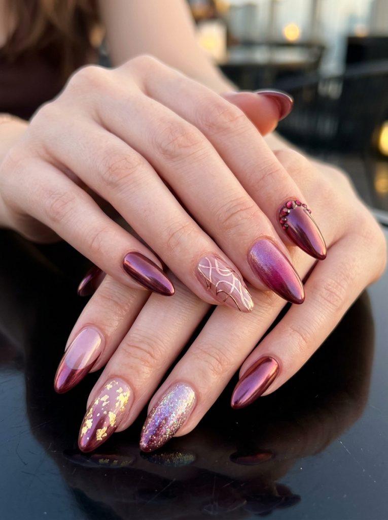 Maroon Chrome Nails-Fille vibe