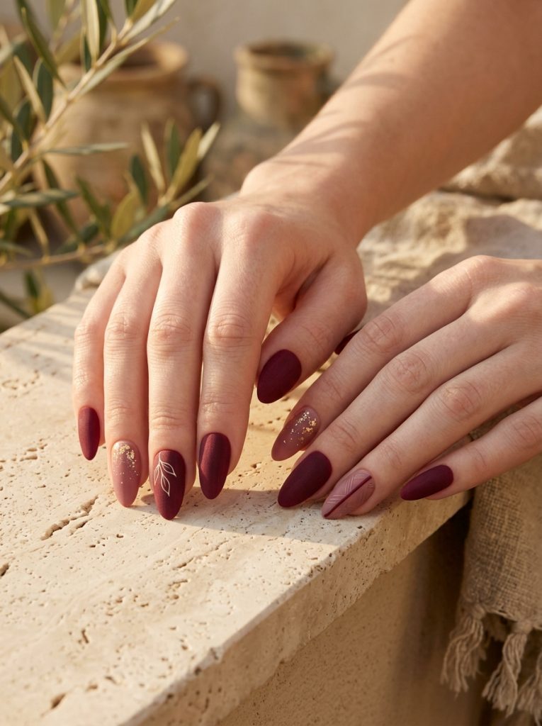 Matte Maroon Nails for a Soft Luxe Look-Fille vibe