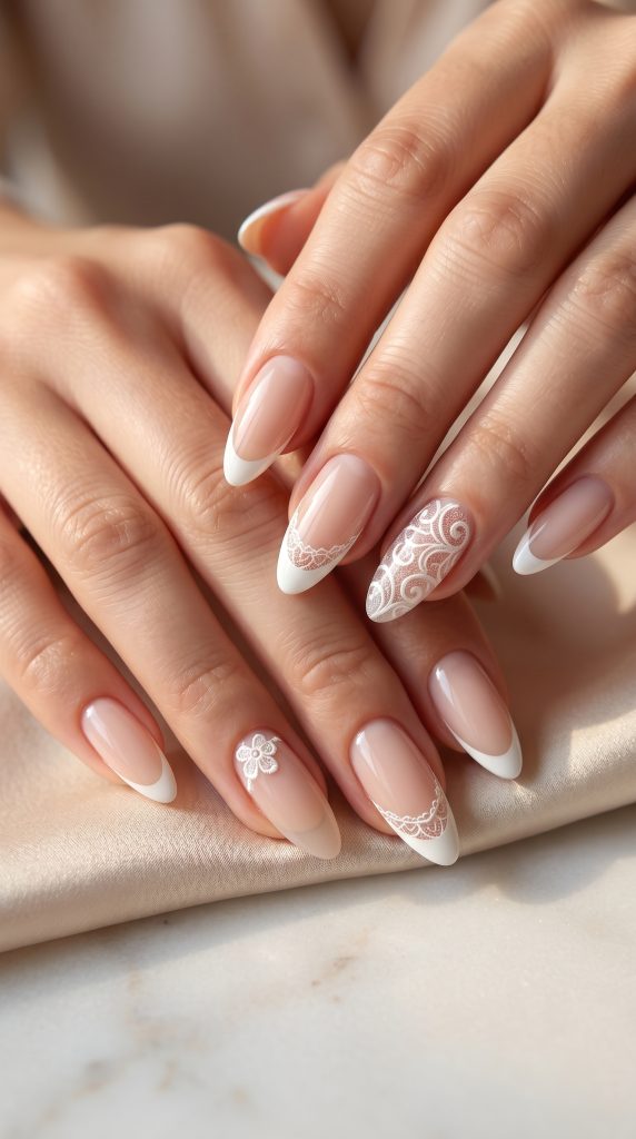 Minimal Lace French Tip Nails-Fille vibe