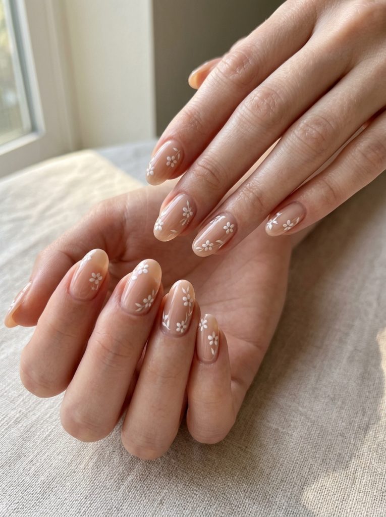 Minimal White Floral Nails-Fille vibe