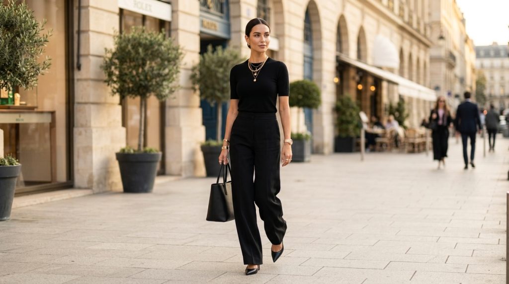 Black Wide Leg Pants with Fitted Knit Top