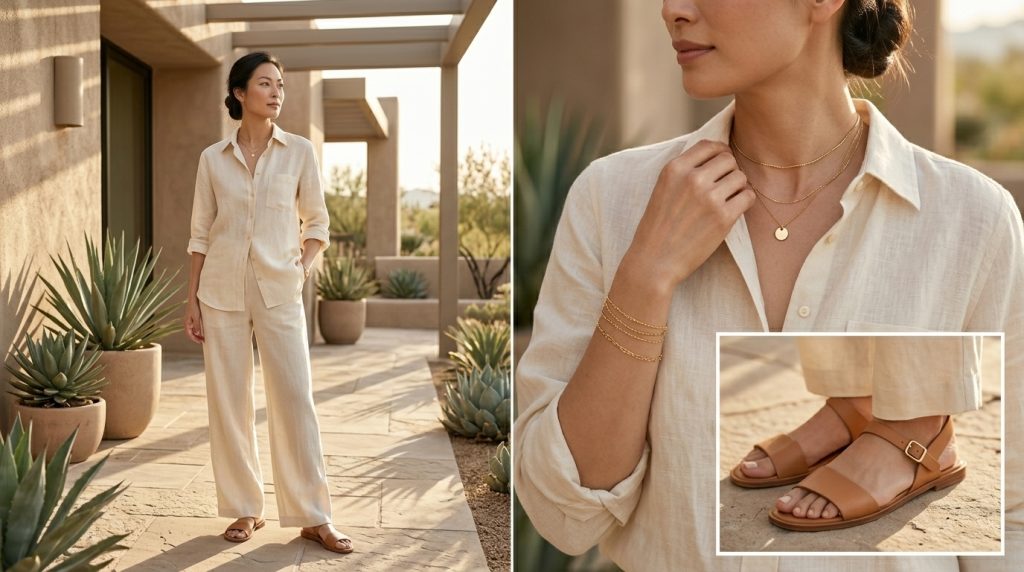 Cream Linen Set with Minimal Sandals