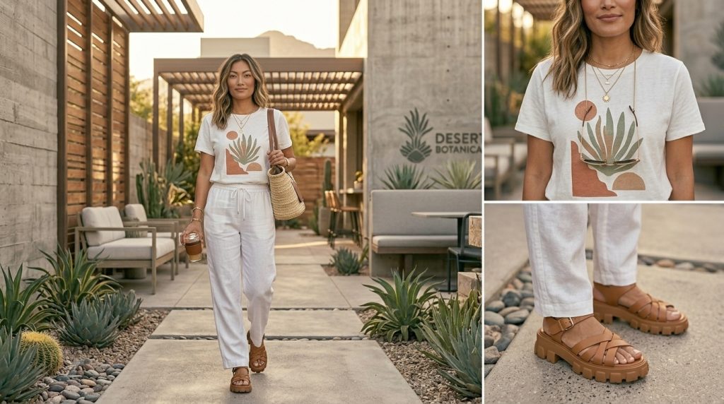 Graphic Tee with White Linen Pants