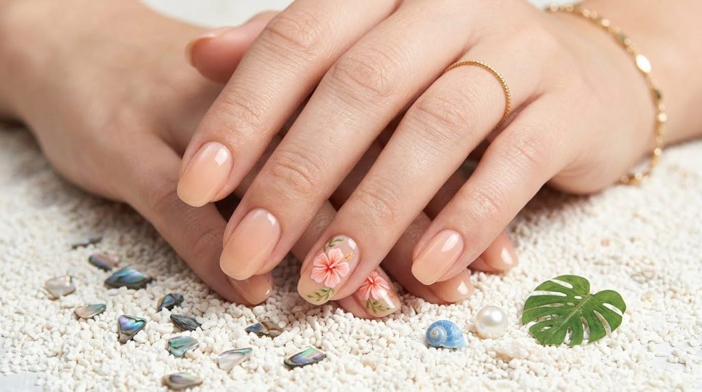Tropical Floral Accent Nails
