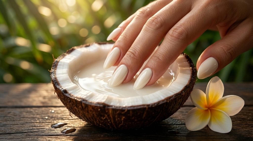 Glossy White Tropical Nails