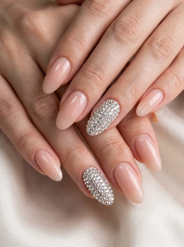 Nude Base with Tiny Rhinestone Accent Nails-Fille vobe