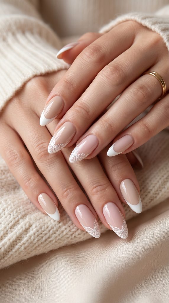 Nude Lace French Tip Nails-Fille vibe