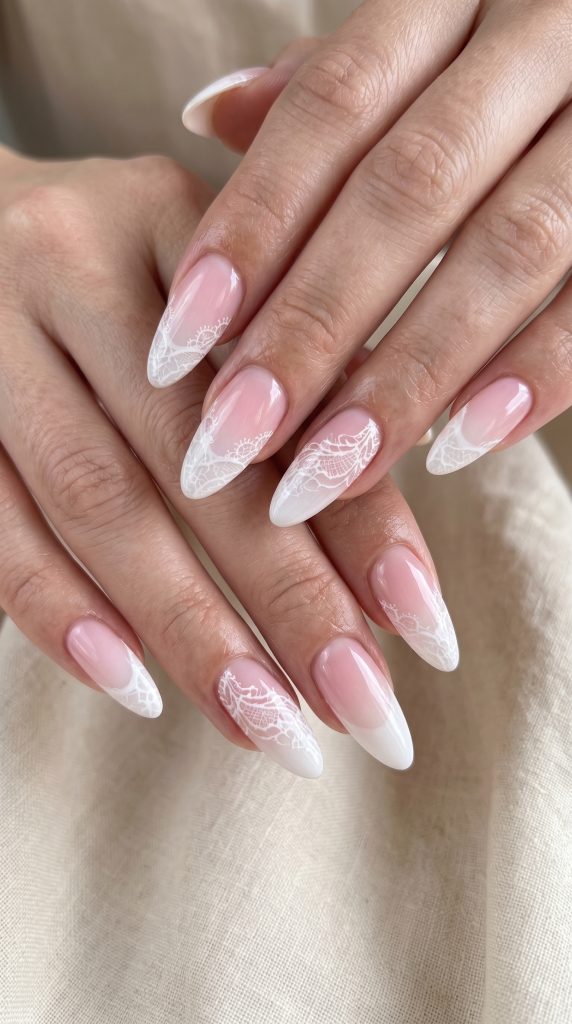 Ombre Lace French Tip Nails-Fille Vibe