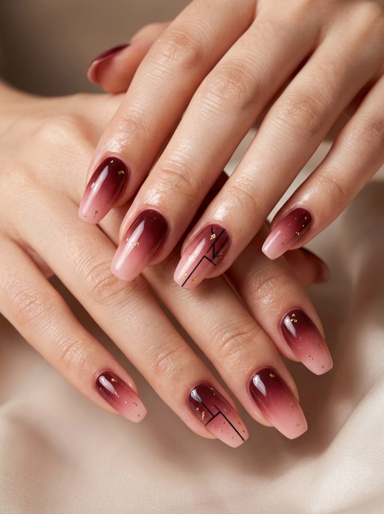 .Ombre Maroon Fade Nails-Fille vibe