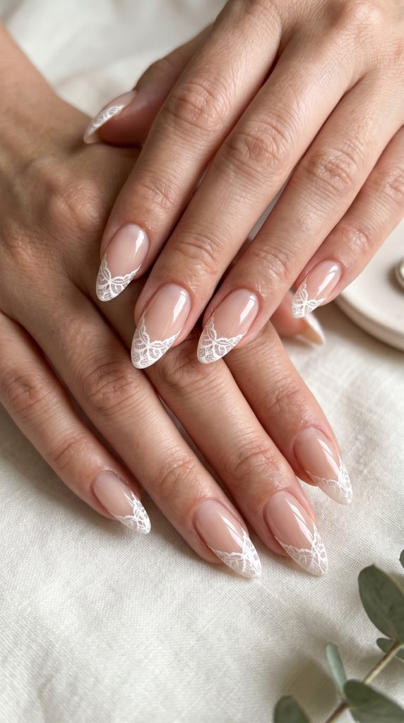 Sheer Lace French Tip Nails-Fille vibe