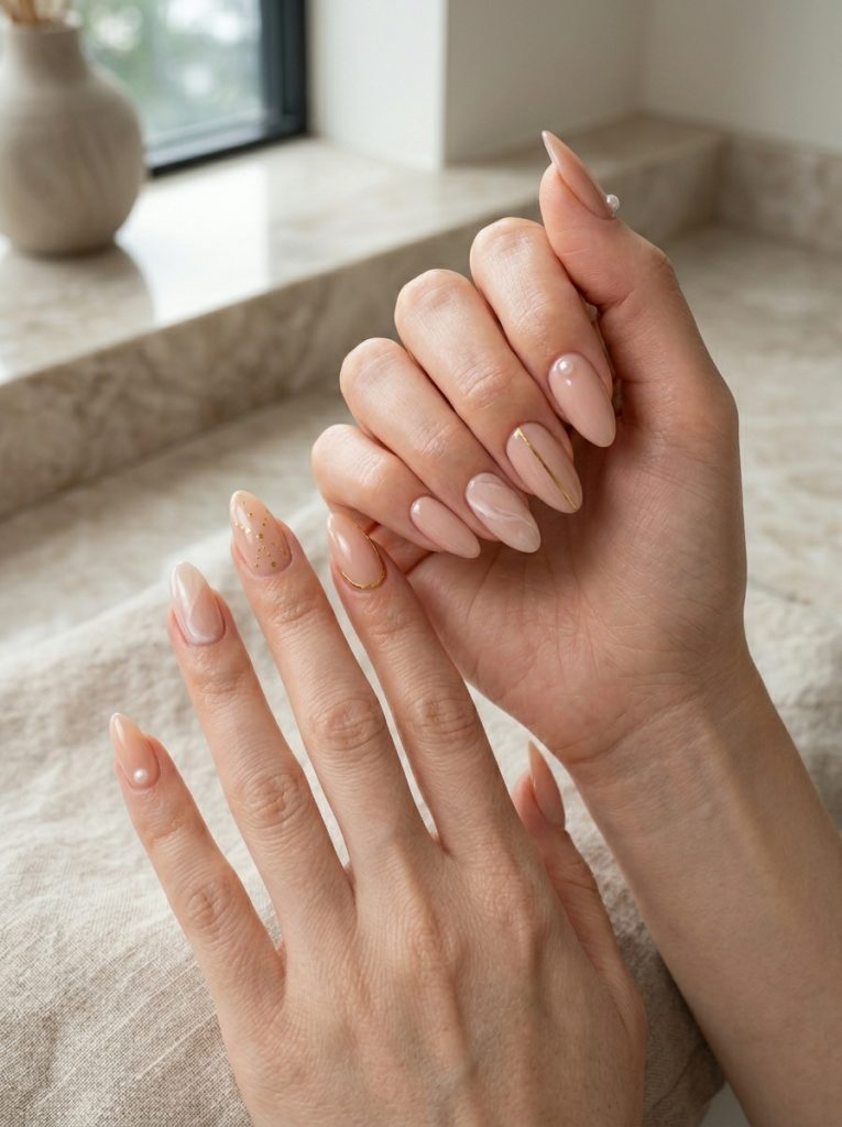  Soft Nude Gloss Nails-Fille vibe
