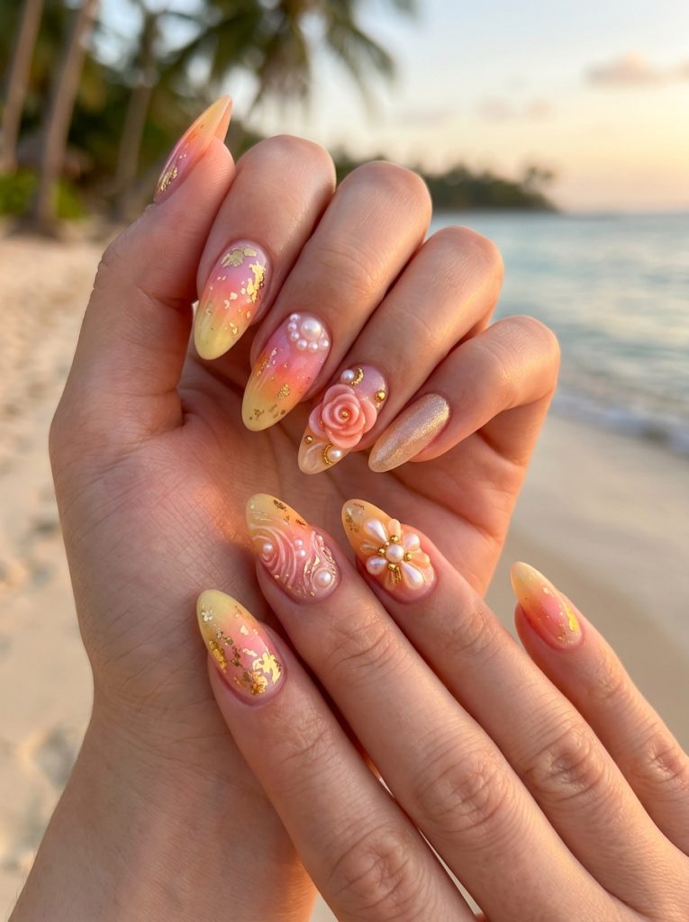 Sunset Gradient with Gold Flakes-Fille vibe