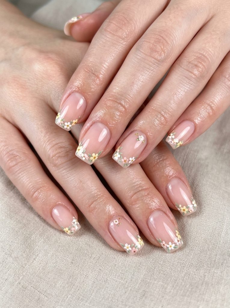 Tiny Floral French Tips-Fille vibe
