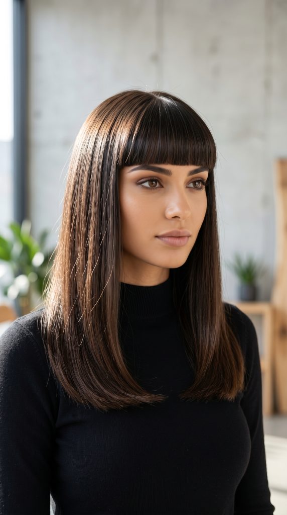 Blunt Bangs With Sleek Straight Hair-Fille vibe