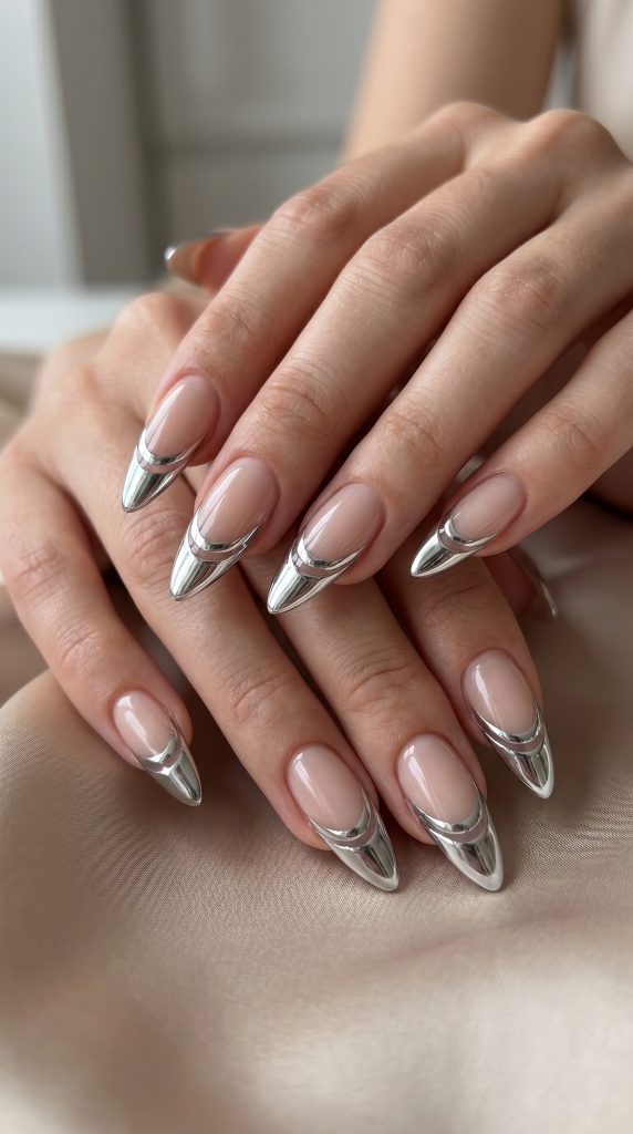 Chrome Mirror Double French Tips-Fille vibe