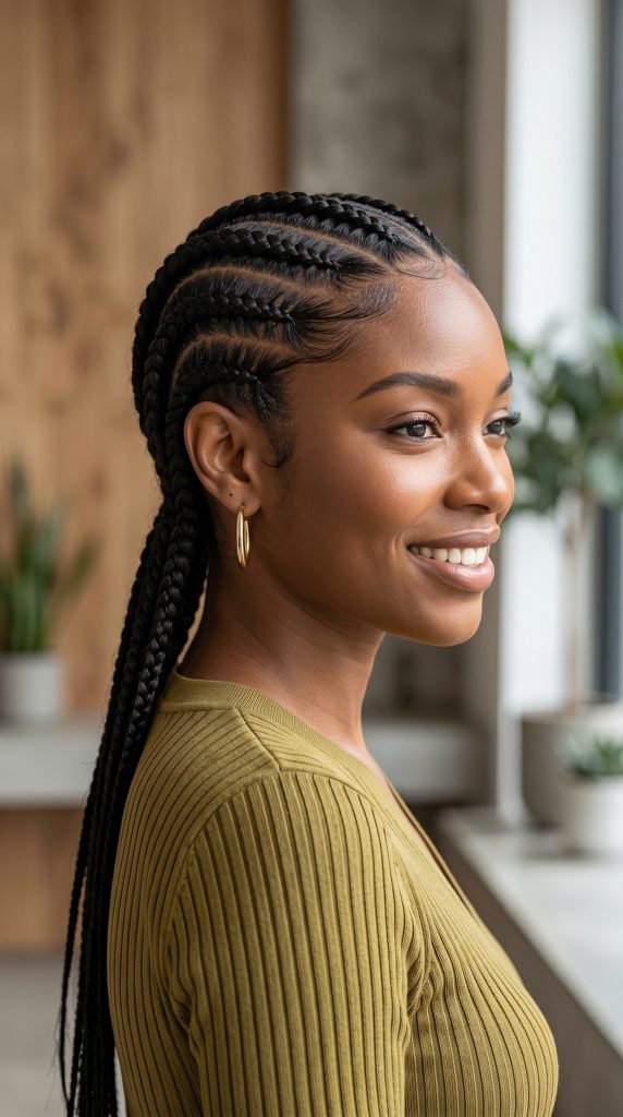 Classic straight back cornrow hairstyles for Black women