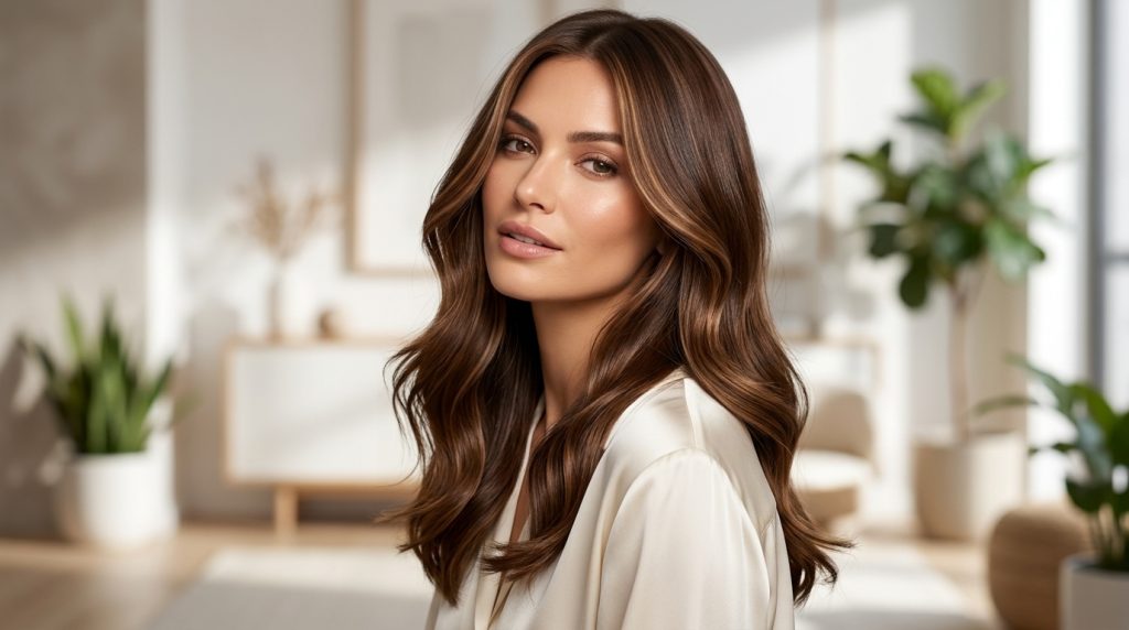 Chestnut Brown Hair With Face Framing Highlights