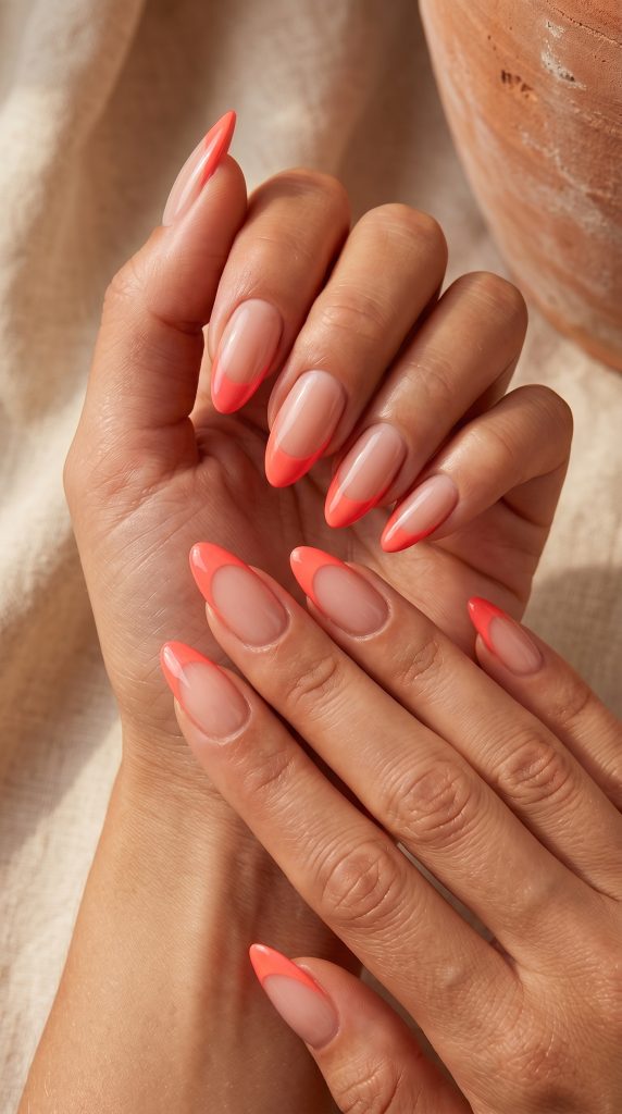 Hot Coral French Tips-Fille vibe